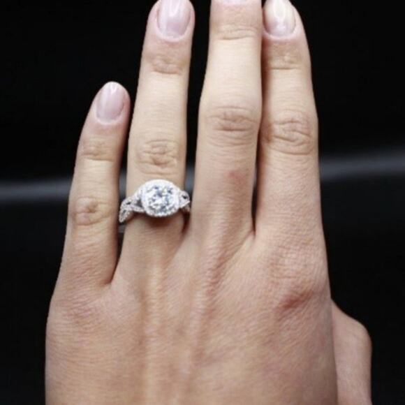 1.5 CT Round Twisted Ring Moissanite Halo Wedding Set Sterling Silver 9 NWT - Picture 9 of 12